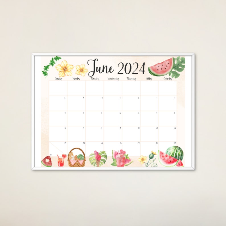 EDITABLE June 2024 Calendar, 2024 Summer Planner, Fillable June