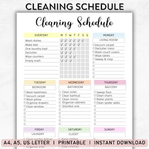 Printable Cleaning Checklist, Cleaning Schedule, Editable Cleaning Planner, Daily, Weekly Cleaning Checklist, ADHD, Prefilled, Fillable PDF