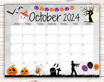 EDITABLE October 2024 Calendar, Happy Halloween, Pretty Ghost, Cute Pumpkins, Printable, Fillable Planner, Kids Weekly Schedule, PDF