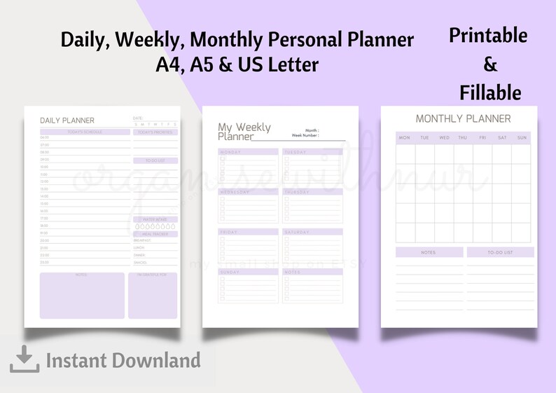 Minimalist Personal Planner Printable Life Organizer Hourly Etsy