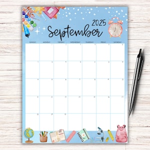 September 2025 Calendar, School Time, Back to School, Homeschool Calendar, Printable Planner, Weekly Schedule, Editable, Fillable Calendar