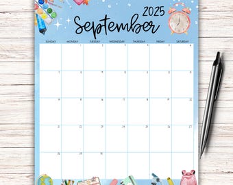 September 2025 Calendar, School Time, Back to School, Homeschool Calendar, Printable Planner, Weekly Schedule, Editable, Fillable Calendar