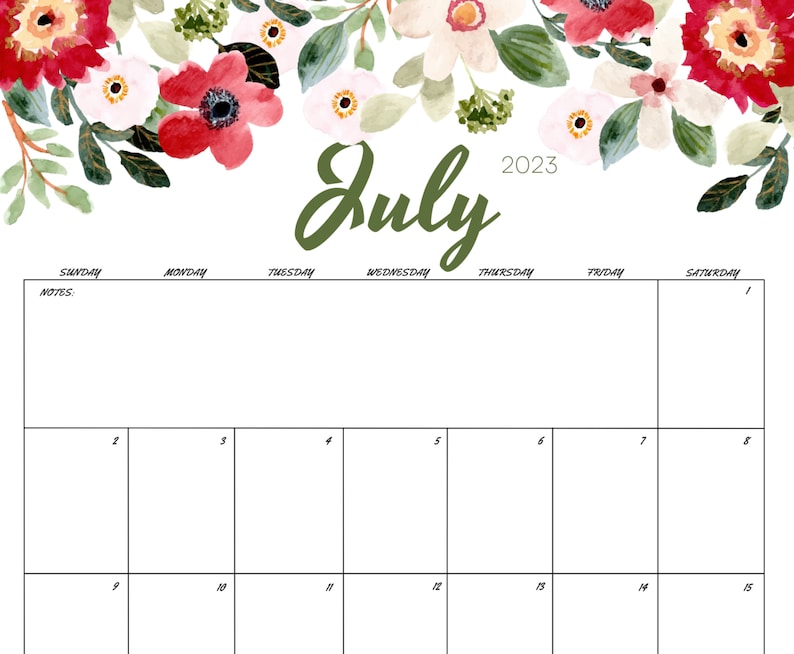 Editable Planner July 2023 Printable July 2023 Calendar Etsy