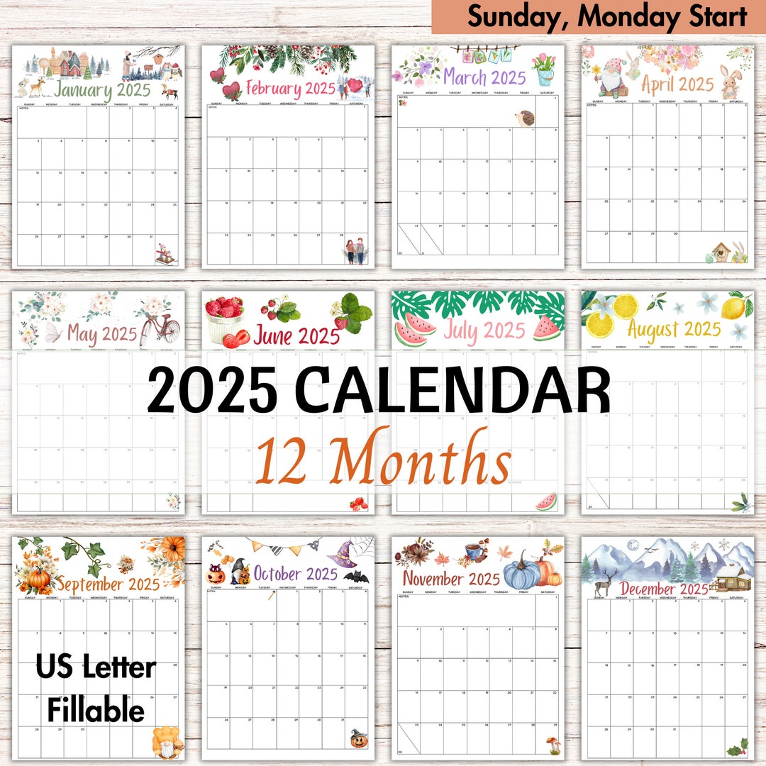 EDITABLE Monthly Calendar 2025, Printable Monthly Planner, 2025 Planner ...