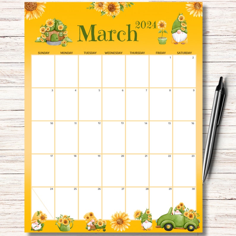 EDITABLE March 2024 Calendar, College Planner, Fillable Calendar, Cute
