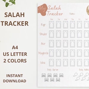 Printable Salah Tracker, Muslim Prayer Tracker, Prayer Chart for Kids and Adults, Daily Salah Tracker, Salah Planner