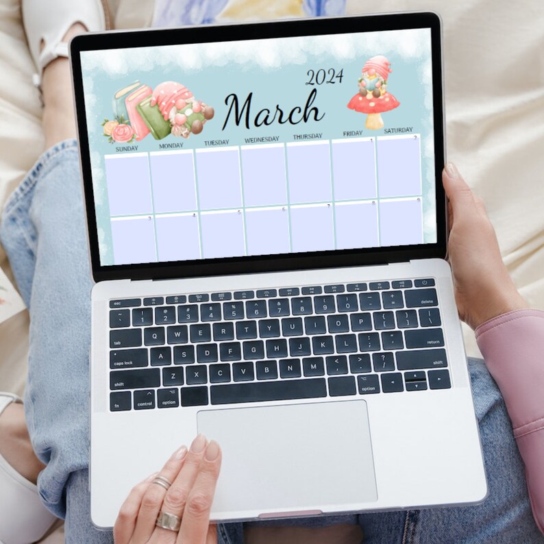 EDITABLE March 2024 Calendar, Fillable Calendar, Cute Gnomes, Happy St