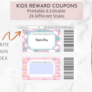 Printable Kids Reward Coupons, Editable Reward Coupons, Pre-filled ...