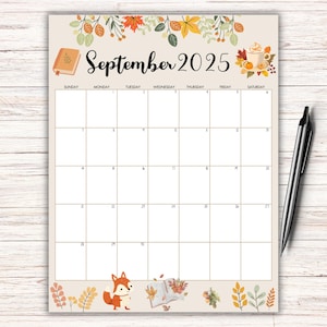 EDITABLE September 2025 Calendar with Autumn Theme, Printable September Planner, Homeschool Calendar, Academic Calendar, Boho Colors