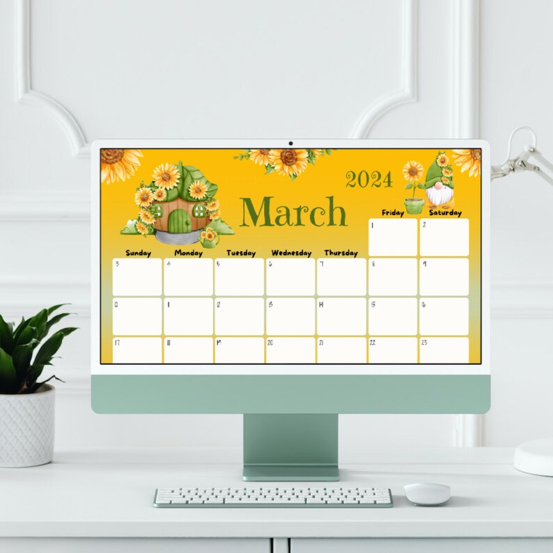 EDITABLE March 2024 Calendar, Fillable Calendar, Cute Gnomes, Happy St
