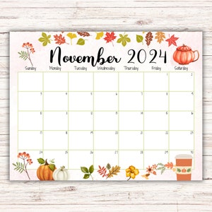 EDITABLE November 2024 Calendar, Colorful Pumpkins, Printable Planner ...