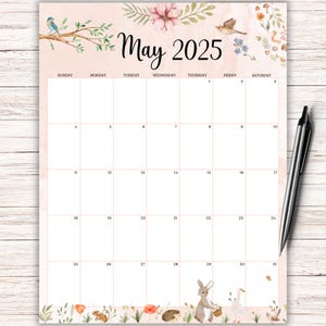 EDITABLE May 2025 Calendar, Printable May 2025 Calendar, Fillable Planner, Kids Weekly Schedule, Cute Birds, Pastel Colors, Beautiful Spring