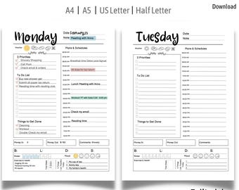 Editable 7 Day Planner Printable, Weekly Planner, Work Planner, Daily Log, Digital Life Planner, Mood Tracker, Weekly Schedule Template