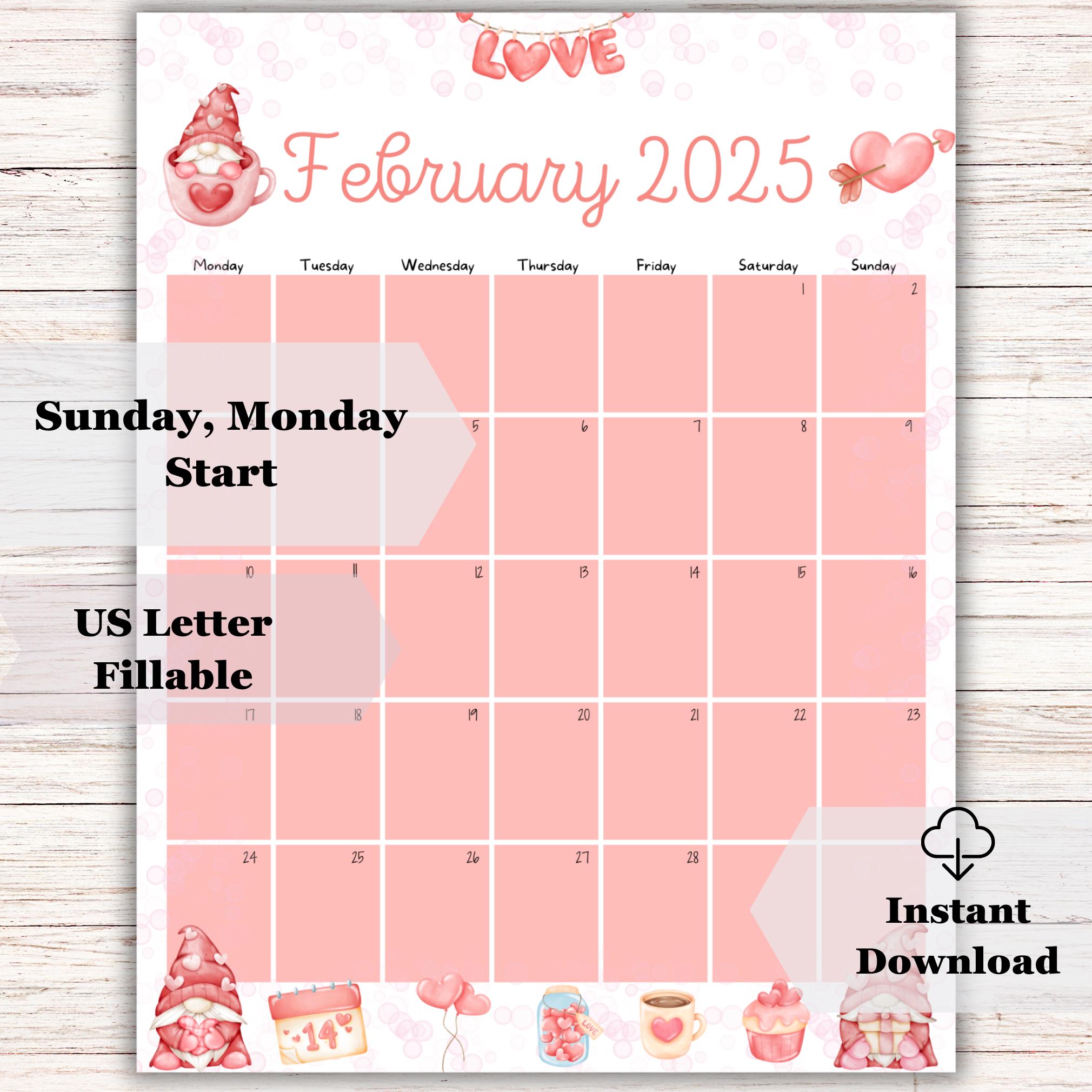 EDITABLE February 2025 Calendar, Printable February Calendar