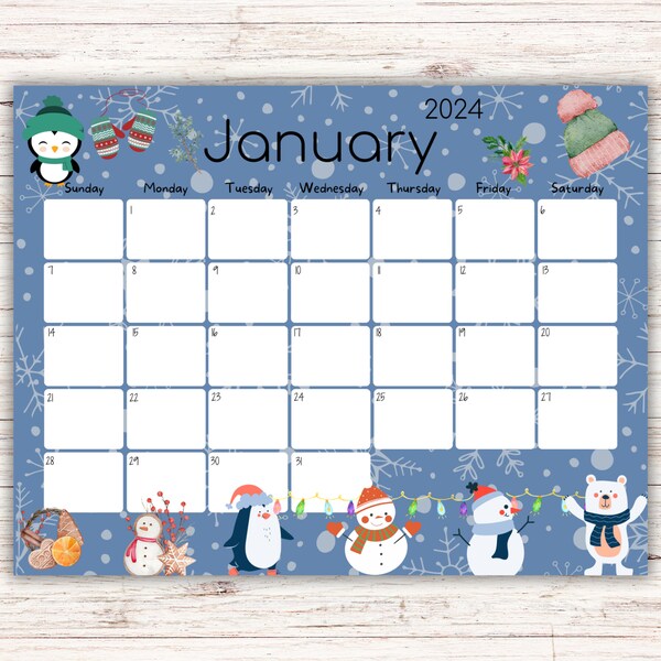 January Winter 2024 Calendar Etsy