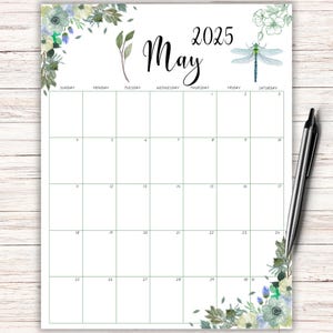 Editable 2025 May Planner, May Schedule, Printable May Calendar, 2025 May Organizer, Digital May Calendar, Green Flowers, Monthly Planner