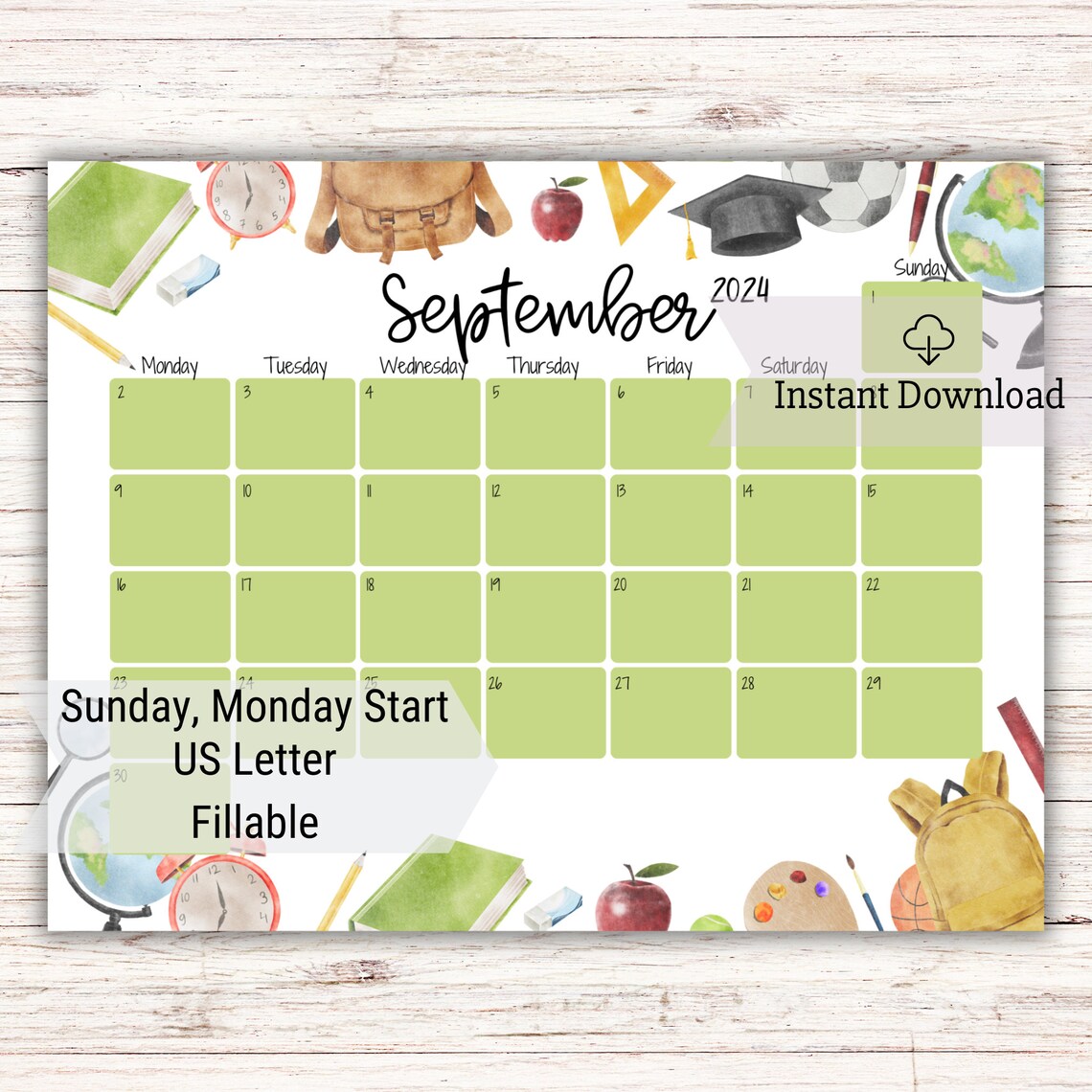 EDITABLE September 2024 Calendar, School Time, Back to School