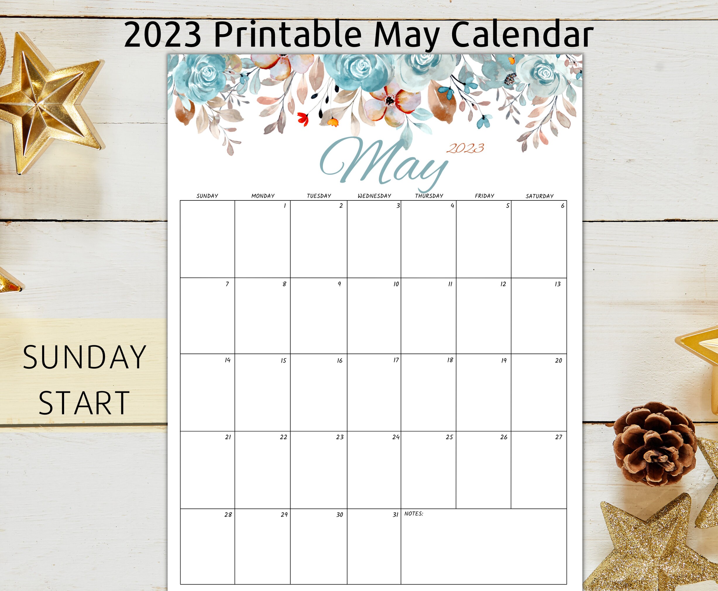 May Calendar 2023 Editable May Calendar Digital Printable Etsy