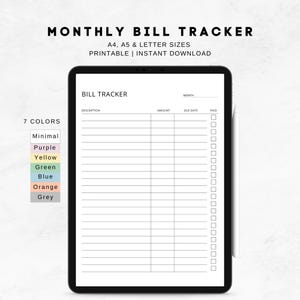 Digital Monthly Bill Tracker, Bill Payment Checklist, Bill Organizer, Finance Planner, Monthly Bill Log, Compatible with Goodnotes, iPad