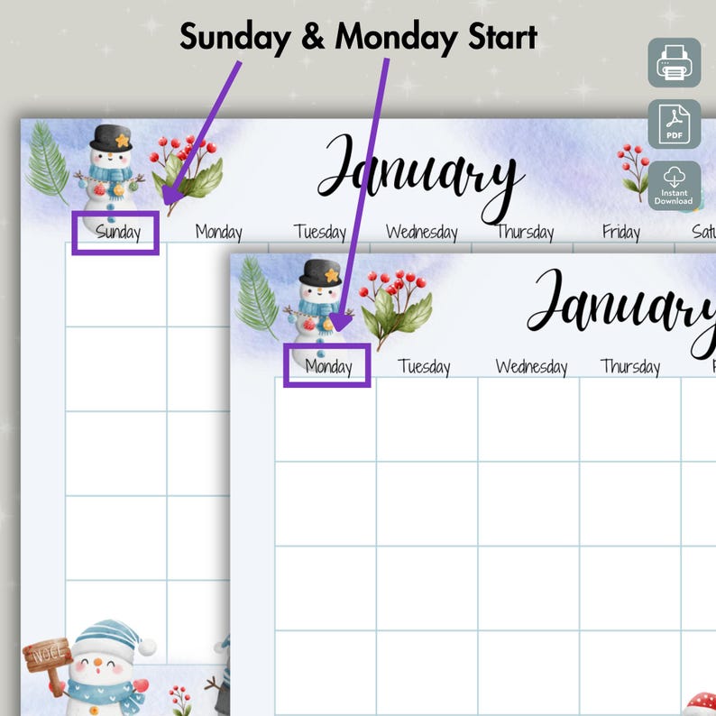 EDITABLE January Calendar, Undated Blank Monthly Calendar, Fill in Your ...
