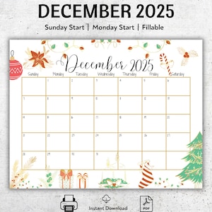 EDITABLE December 2025 Calendar, Christmas Planner, Happy Christmas, Printable Fillable Planner, Kids Weekly Schedule, Classroom Calendar