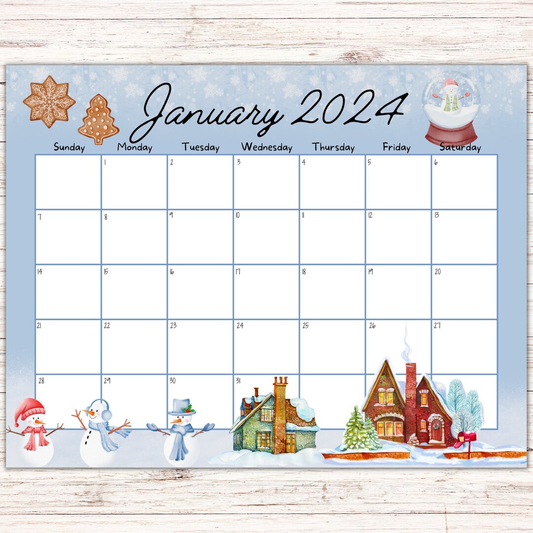 EDITABLE January 2024 Calendar, Beautiful Winter, Happy New Year