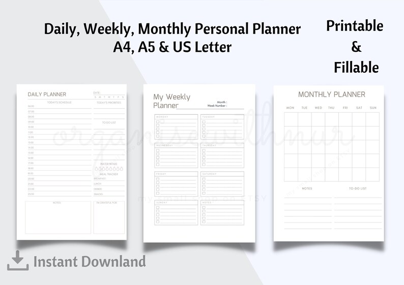 Minimalist Personal Planner Printable Life Organizer Hourly Etsy