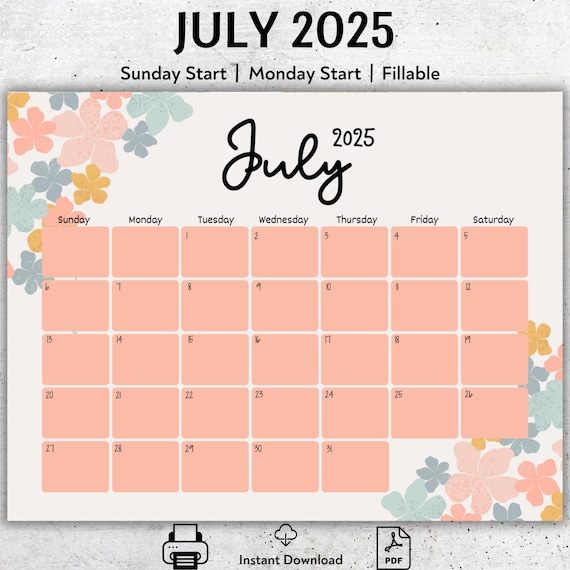Editable july 2025 calendar, 2025 summer planner, july monthly ...