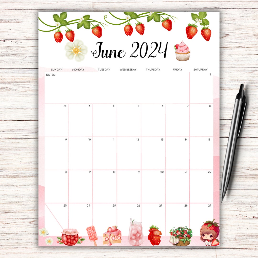 Editable 2024 June Calendar, Monthly June Planner, Delicious Red