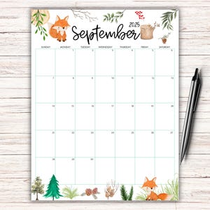 Calendario settembre 2025 MODIFICABILE, Ritorno a scuola, Volpe carina, Verticale, Calendario per la scuola domestica, Planner compilabile stampabile, Programma settimanale