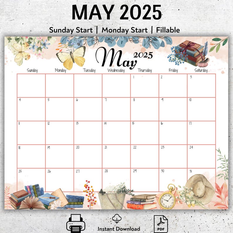 EDITABLE May 2025 Calendar, Mother's Day, Gift for Teacher, Printable ...
