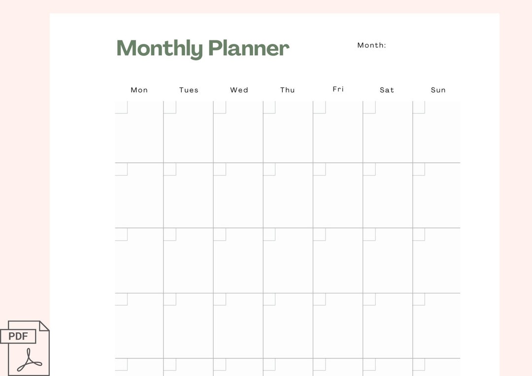Printable Monthly Planner, Minimalist Work Planner, Simple Monthly ...