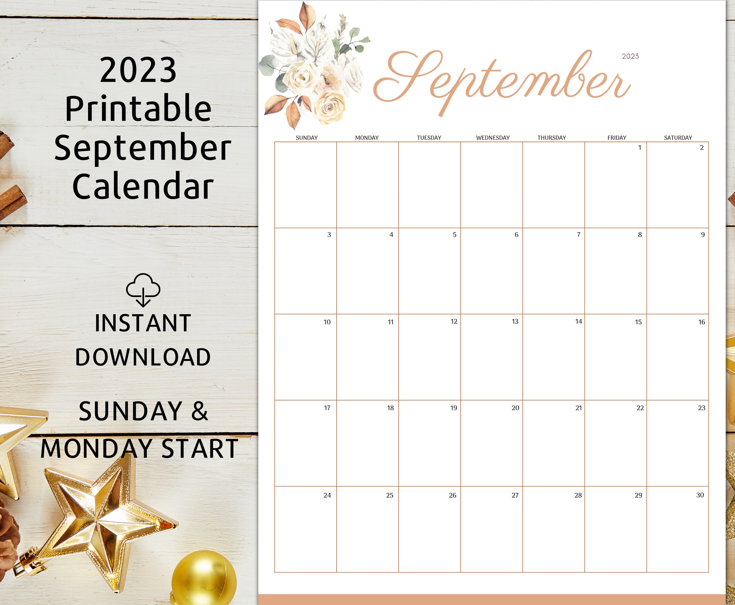 Editable 2023 September Calendar Monthly Planner Vertical - Etsy