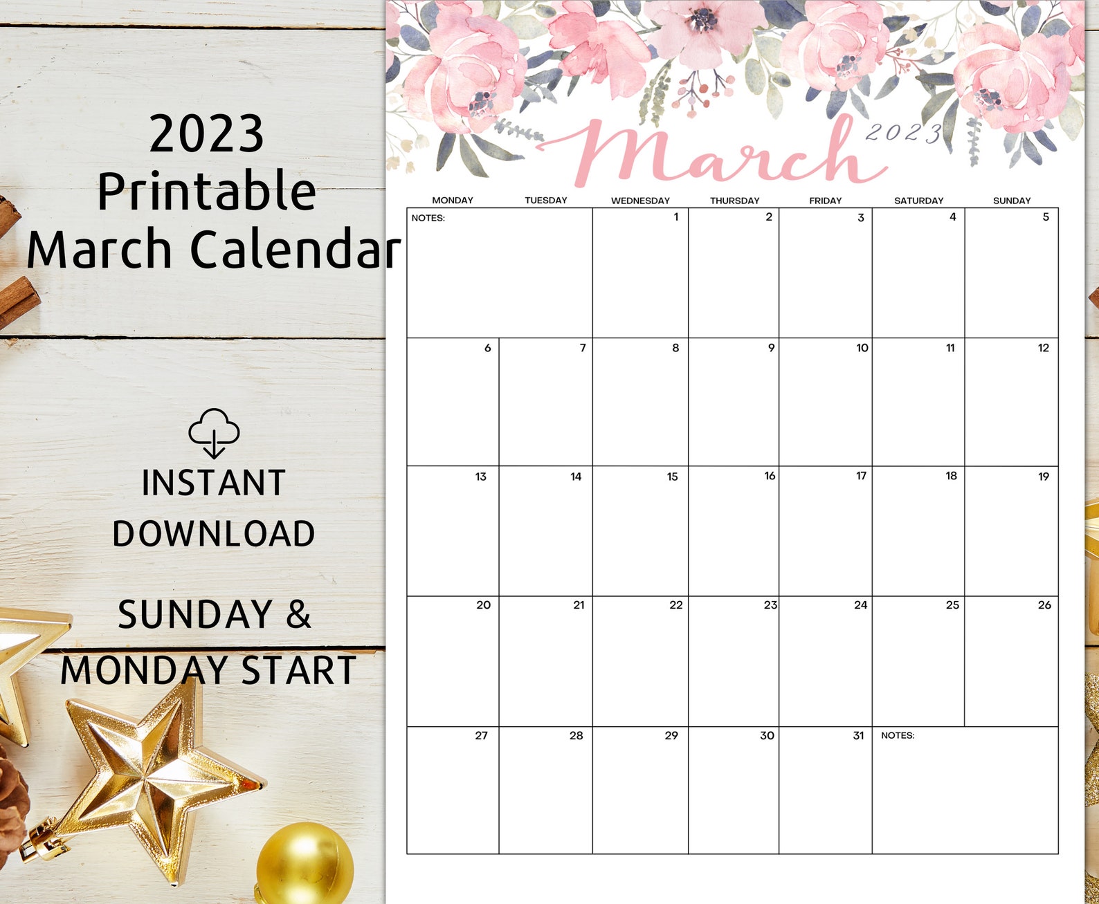 Fillable/editable March Calendar March 2023 Printable Etsy