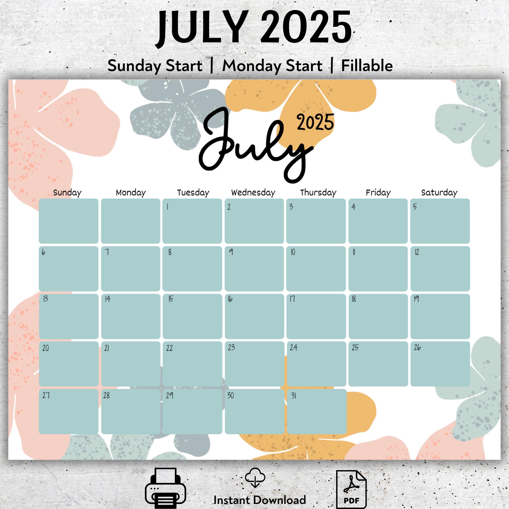 EDITABLE July 2025 Calendar, 2025 July Planner, Monthly Schedule ... editable-july-2025-calendar-2025-july-planner-monthly-schedule