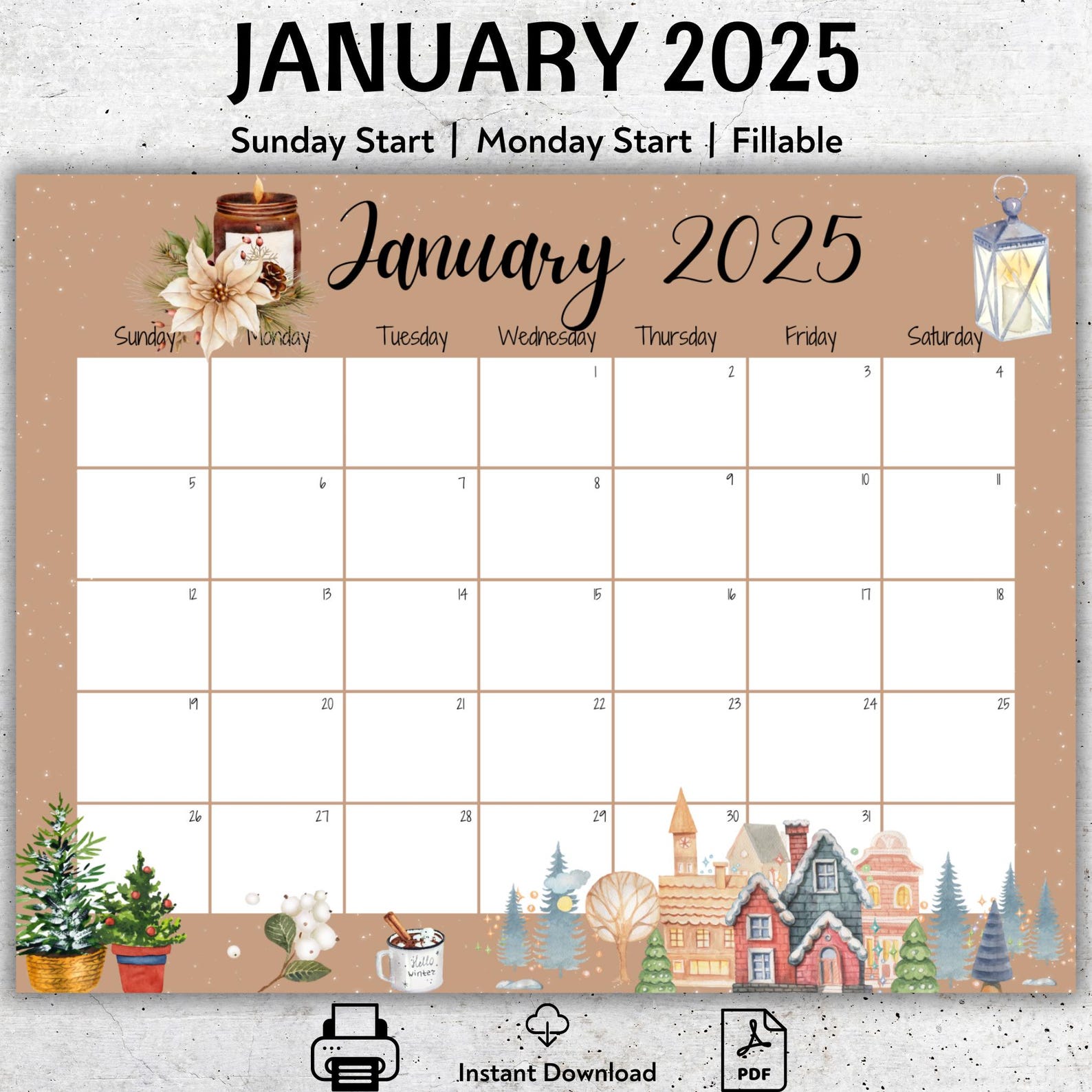EDITABLE January 2025 Calendar, Printable January Planner, Beautiful ...