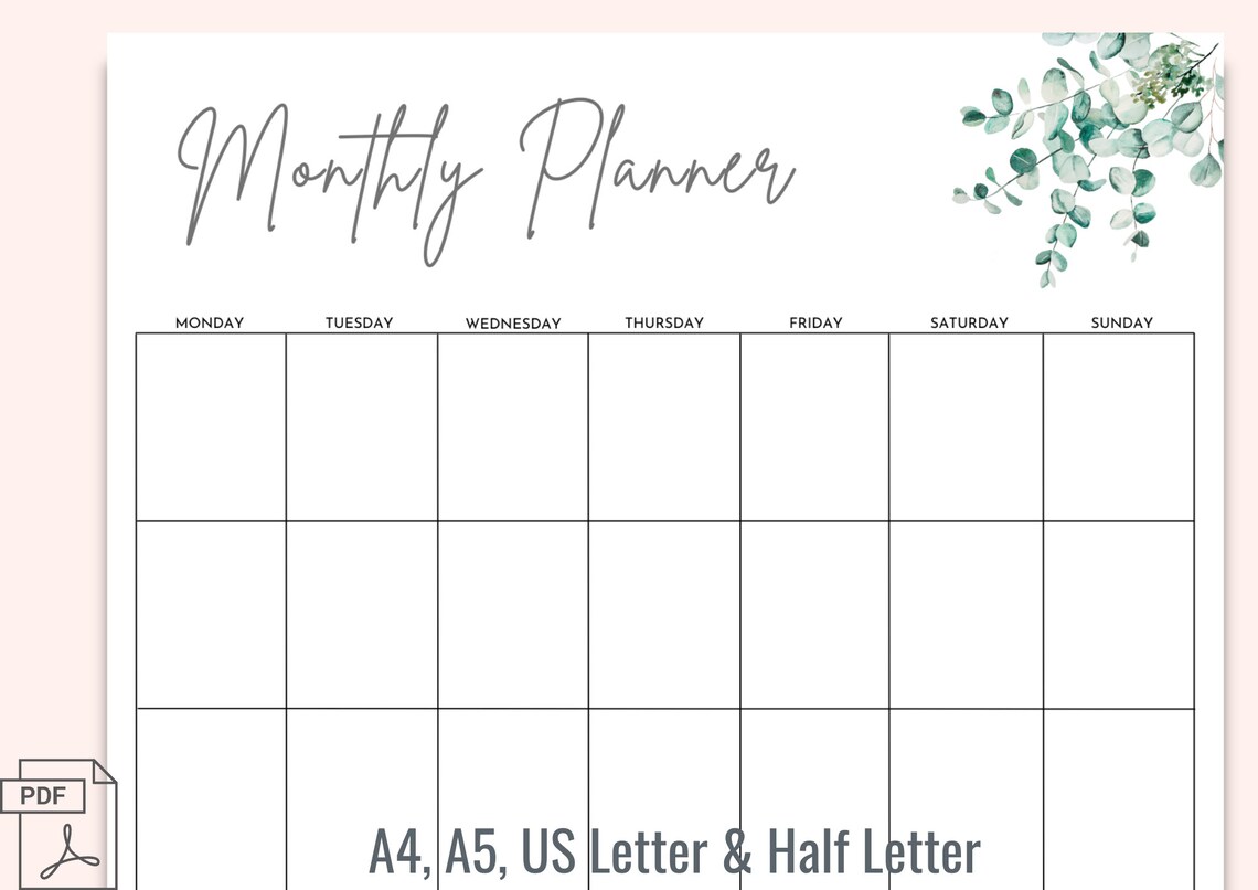 Printable Monthly Organizer Minimalist Work Planner Simple - Etsy
