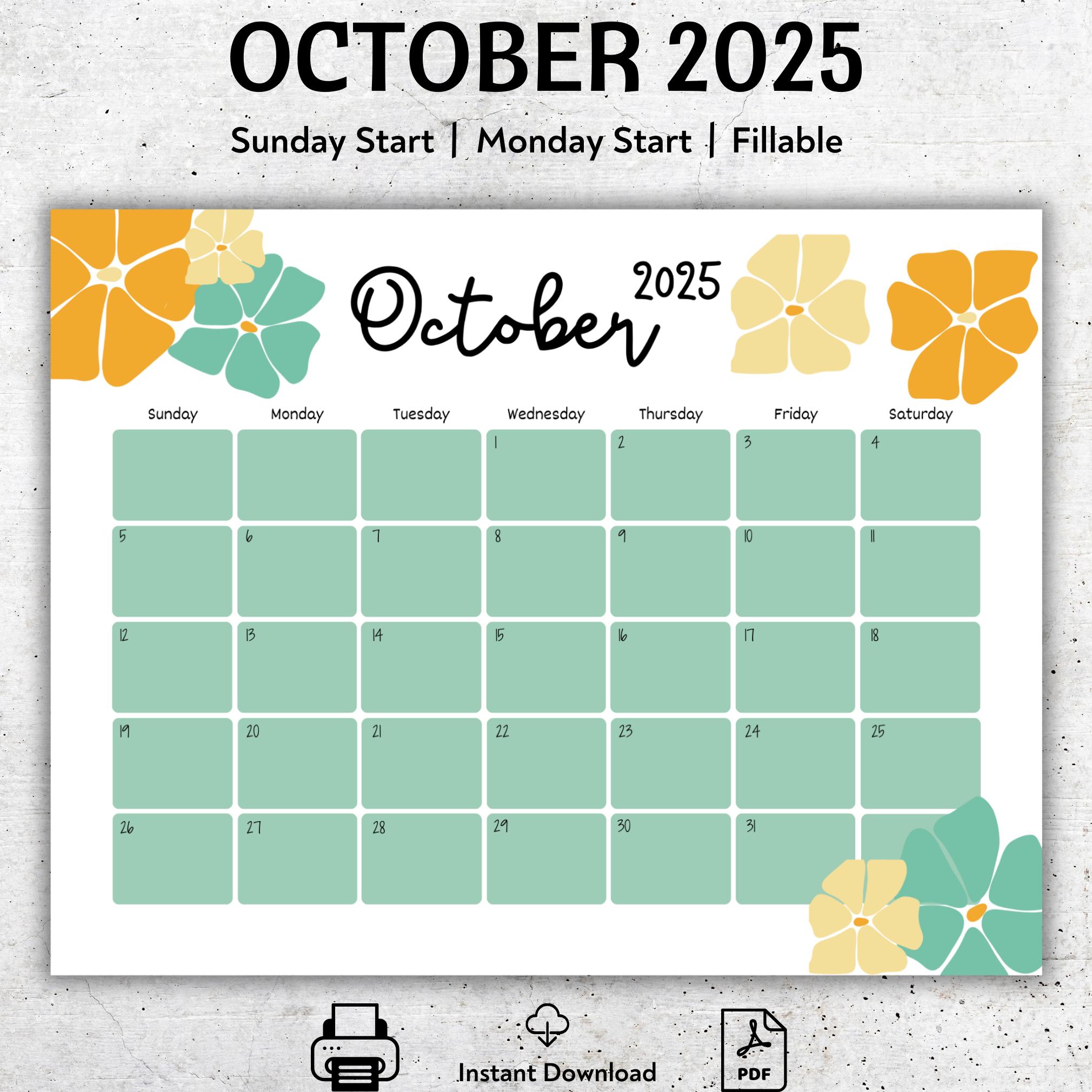 Free Download October 2020 Calendar, image size:2020x2020