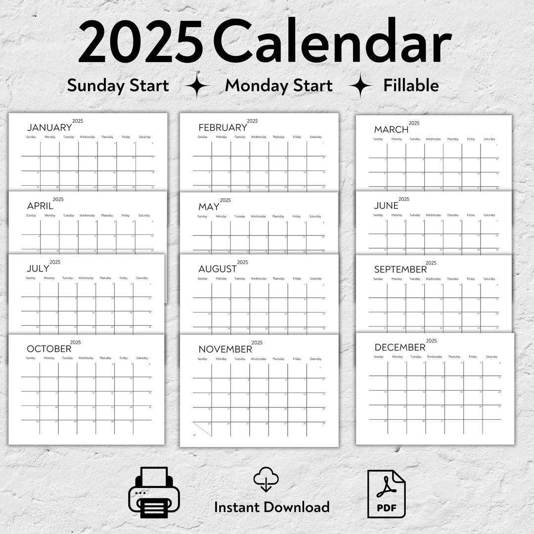 Simple 2025 Calendar, Printable 2025 Monthly Planner, Portrait, Sunday & Monday Start, 2025 Elegant Monthly Calendar, Wall Calendar 2025 - Etsy simple-2025-calendar-printable-2025-monthly-planner-portrait-sunday-monday-start-2025-elegant-monthly-calendar-wall-calendar-2025-etsy