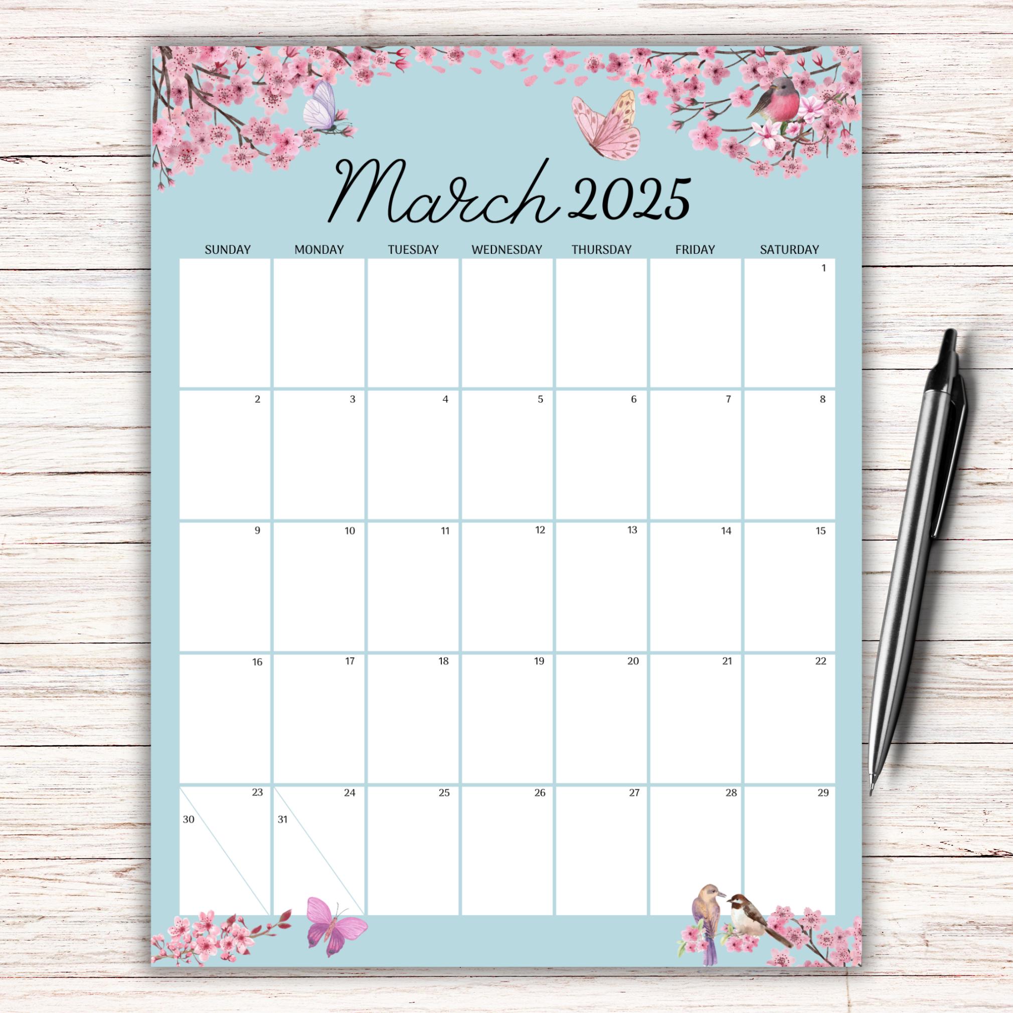 March Spring Calendar Editable 2025 March Calendar, Homeschool Planner, Beautiful Spring, St ...