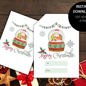 Printable Christmas Gift Tags, Template Merry Christmas Tag, Holiday Gift Tags, Christmas Treat Bag Tag, Instant Download, Set of 16, Label