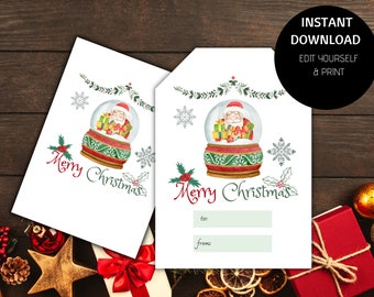 Printable Christmas Gift Tags, Template Merry Christmas Tag, Holiday Gift Tags, Christmas Treat Bag Tag, Instant Download, Set of 16, Label