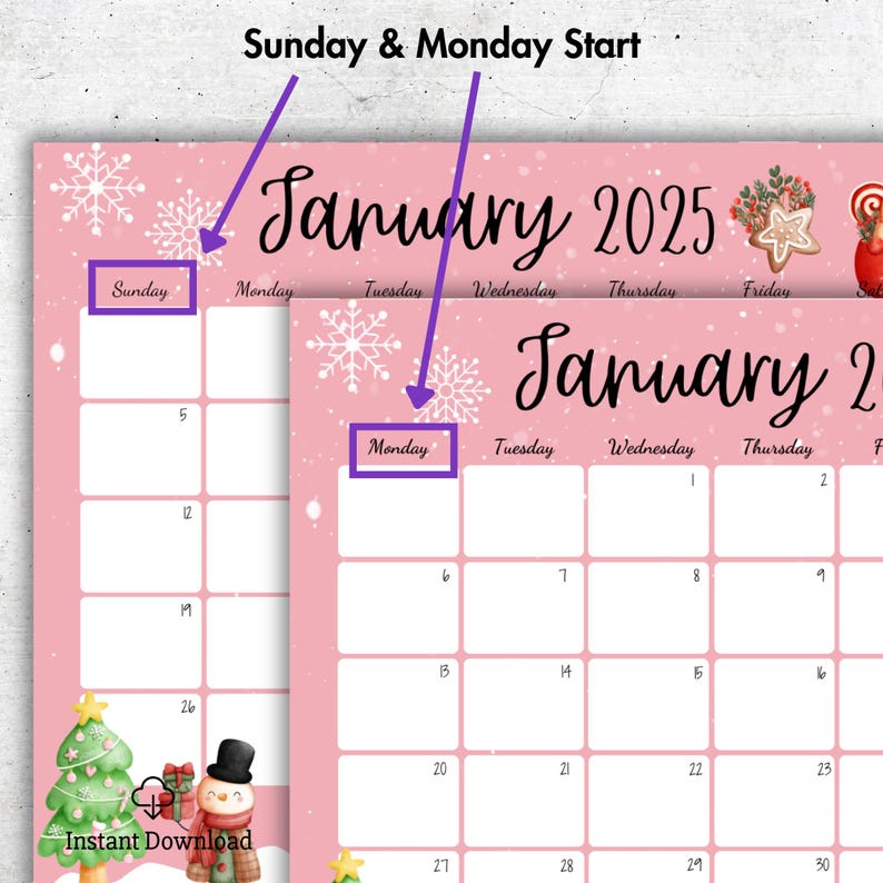 EDITABLE January 2025 Calendar, Cute Gnoms, Beautiful Winter, Happy New