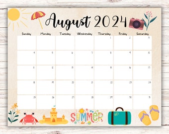 EDITABLE August 2024 Calendar, Printable Vacation Planner, Wonderful Summer, August Monthly Schedule, Fillable August Calendar, 2024 August