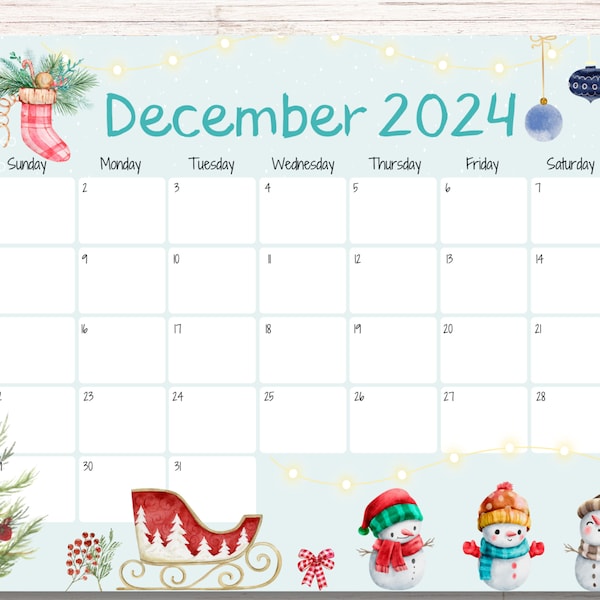 EDITABLE December 2024 Calendar, Christmas Planner, Cute Snowmen, Printable Fillable Planner, Kids Weekly Schedule, Classroom Calendar