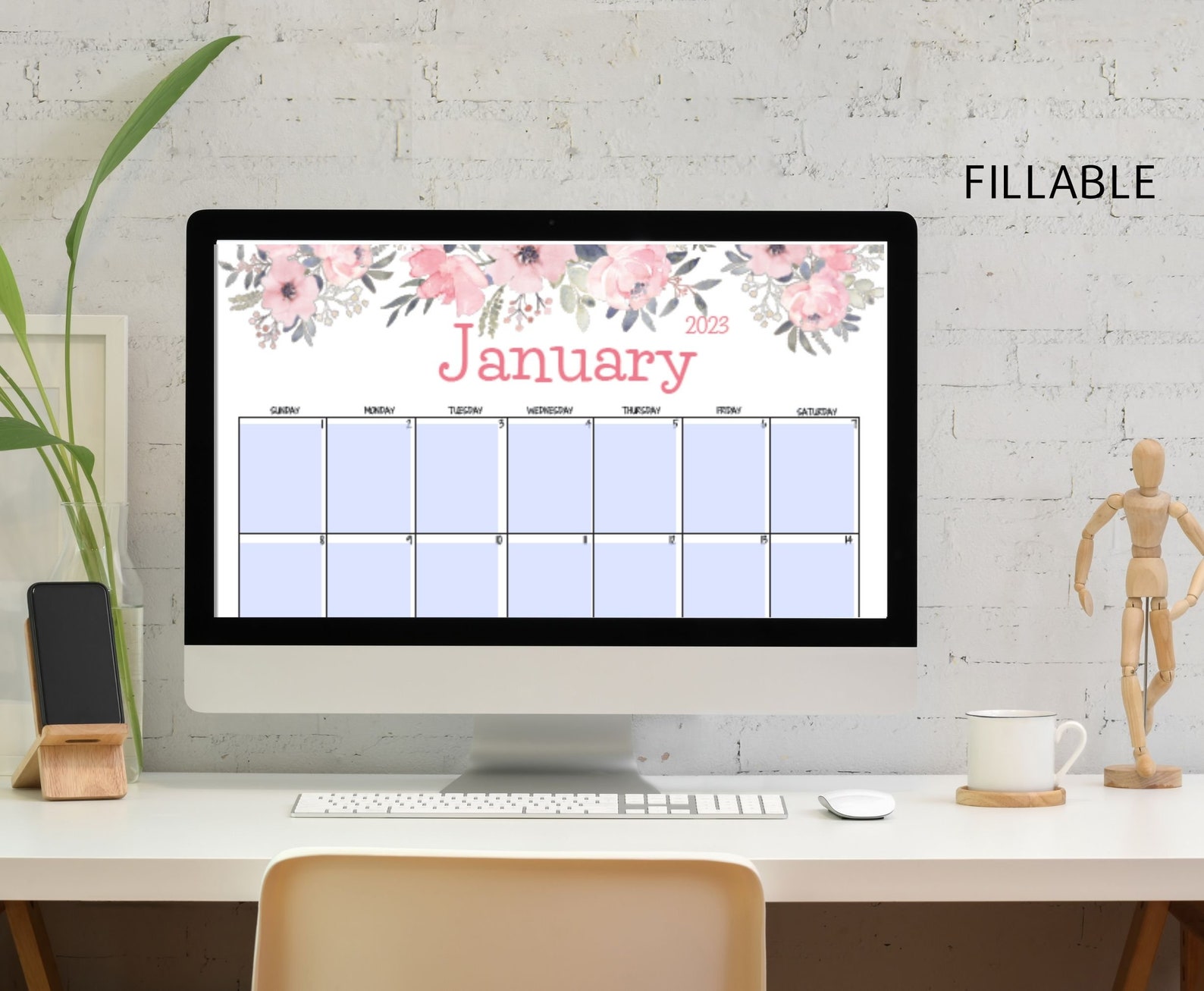 EDITABLE January 2023 Calendar Pink Roses Printable - Etsy