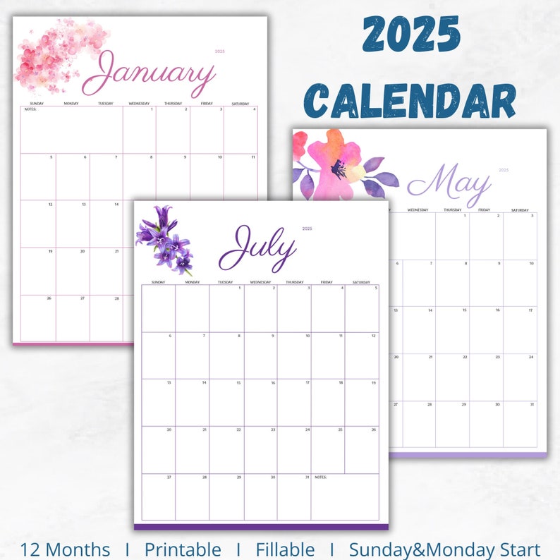 EDITABLE Monthly Calendar 2025, Printable Monthly Planner, 2025 Planner