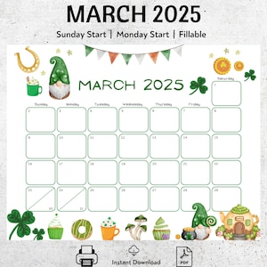 EDITABLE March 2025 Calendar, Printable Fillable Calendar Planner ...