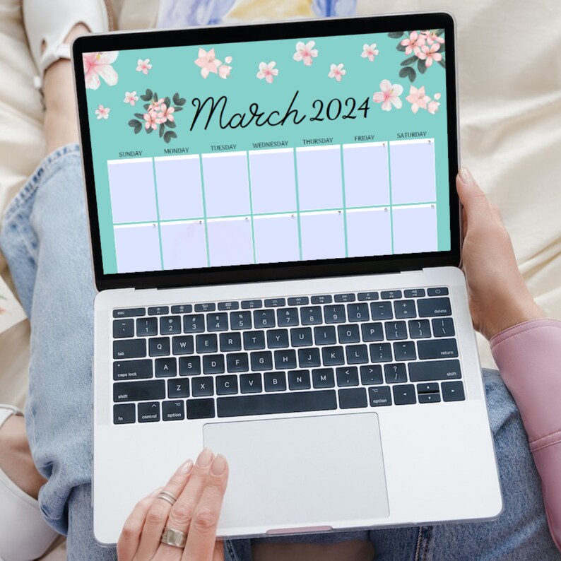 Editable Printable 2024 March Calendar, 2024 March Planner, Floral