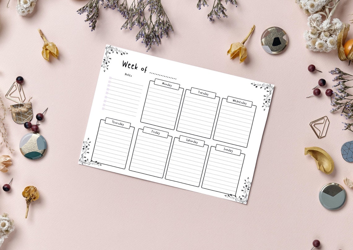 Printable Weekly Planner, Sunday Monday Start, Weekly Schedule, to Do List, Simple Weekly ...